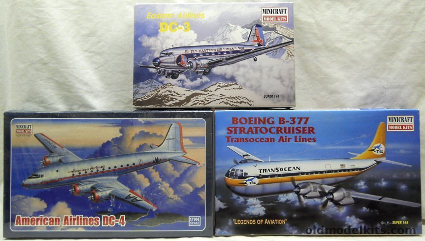 Minicraft 1/144 14530 DC-4 American Airlines / 14466 Boeing B-377 Stratocruiser Transocean Air / 14477 DC-3 Eastern Airlines Great Silver Fleet plastic model kit